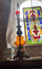 vintage 1960s/70s Mid-Century Modern / Hollywood Regency amber glass table lamp picture