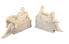 Antique Hand Carved Italian white Marble Sculpture's After Michelangelo Bookends picture