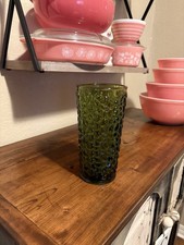 Vintage 60s Avocado Green Indiana Glass Vase picture