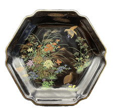 Vintage Yamaji Japan Black Floral Design Birds Porcelain Plate picture