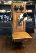 Antique Oak Wall Crank Telephone American Electric Leich Magneto Phone Parts picture