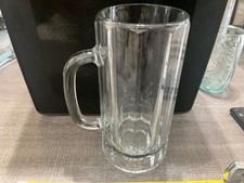 VTG Retro 6-Panel Beer Stein Mug Heavy Clear Glass 18 oz  New picture