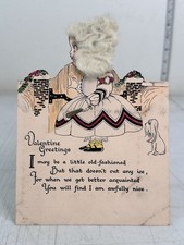 Antique 1925 Valentine Card Die Cut Stand Up Girl With Fluffy Hair And Dog picture