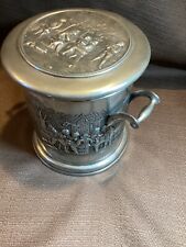 VINTAGE DERBY SILVER CO SILVERPLATE TOBACCO JAR HUMIDOR - REPOUSSE VILLAGE SCENE picture
