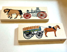 The Cat's Meow Villages Shelf Sitters Set of 2 Horse & Wagon '94 Never Displayed picture