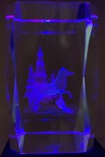 3D Laser Etched Glass Crystal Wolf Dog German Shepherd Animal Cuboid Paperweight picture