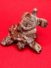 Turtles Zuni Carving Fetish Signed Ron Laahty (D) 2 Turtle Stack Picasso Marble picture