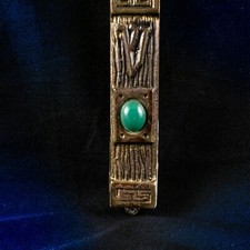 ANTIQUE Brass Silver Malachite Judaism Hebrew Scroll Script Mezuzah picture