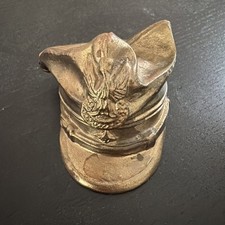 Vintage Brass Tone Military Officer Cap Hat Figurine Decorative Collectible picture
