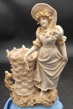 Antique Art Nouveau Porcelain Bisque Bonnet Lady Textured Toothpick Tree Vase  picture