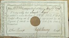 Connecticut CT 1791 Fiscal Paper, Comptroller Ralph Pomeroy Signed, Two Pounds picture