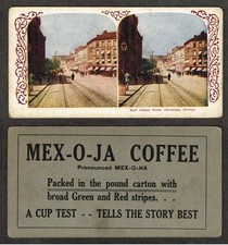 b738, HC White Stereoview, # -, MEX-O-JA Coffee, Karl Johann Str., Norway, 1905 picture