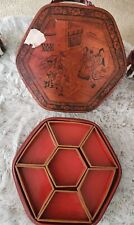 Antique Chinese Black/Red Lacquered Wooden Serving Trays  6 Sided  picture