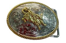 Women's Childs Small Vintage Cowboy Saddle Bronc Western Two-Tone Belt Buckle picture