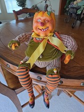 VTG Winward Holidays Pumpkin Head Doll Shelf Sitter 18