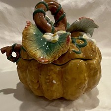 Fitz and Floyd Classics Pumpkin Ceramic Covered Tureen w/ Lid & Spoon (3pc) picture
