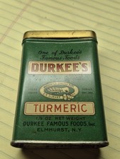 Vintage 1930's Durkee's Turmeric Spice Tin Elmhurst NY Dark Green Full Unopened picture