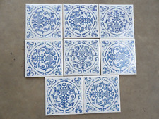 Lot 8 Vintage Mettlach Saar Germany Blue White Ceramic Tile Ornate Victorian 4