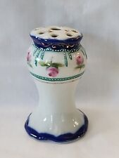 Vintage Porcelain Hat Pin Holder Handpainted Nippon W/Pink Roses, 4.75