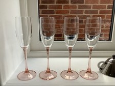 Vintage Luminarc France Pink Stem Champagne Flutes Glasses x 4 picture