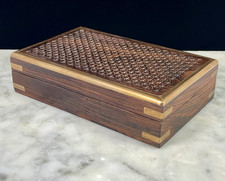 Vintage Brass and Cocobolo Wood Box Hand Carved 8” picture