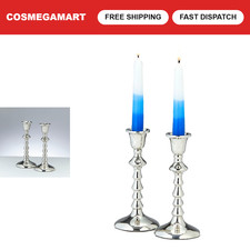 Elegant Nickel Plated Shabbat Candlestick Holders Set of 2 | Traditional Judaica picture