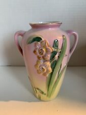Vtg Pink Green Raised Relief Florals Art Deco Roseville Inspired Vase~6.5” Japan picture