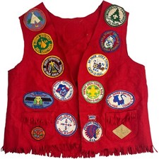 1950s Boy Scouts BSA Red Fringed Vest Philmont Ranch Patches Du Page Kenosha picture