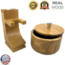 Wet Shave Wood Stand for Safety Razor Straight Razor & Shaving Brush Bowl Cup picture