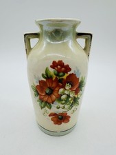 Czechoslovakia Ceramic Bud Vase Floral Pattern With Handles Vintage picture