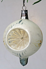 VTG Glass Double Indent FLOWER Pictured Finial DROP Christmas Ornament Poland #2 picture