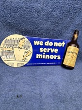 VINTAGE SEAGRAMS SEVEN WHISKEY SIGN WE DO NOT SERVE MINORS 15” X 7” picture