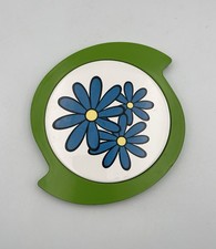 Vintage Encino Nasco Japan Trivet Blue Daisy Avocado Green 1970s Mod Floral picture