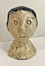 VTG  Folk Art Pottery Head Sculpture Folk Art Face 4