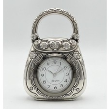Brighton Silver Purse Desk Clock & Table Handbag Hook Floral Crystal Accent picture