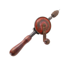 Hand Drill Crank with Wooden Handle Eggbeater Style - VINTAGE picture