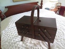 WOOD ACCORDIAN-STYLE 3-Tier FLOOR SEWING CABINET-16-1/2
