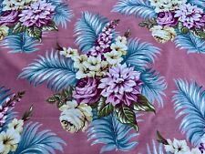 Sweetest Tropical Turquoise Fronds Barkcloth Era Vintage Fabric Curtain Drape picture