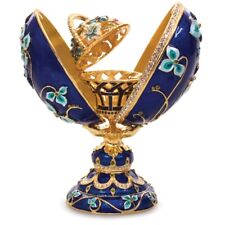 Basket of Flowers Blue Faberge Egg Replica Jewelry Box Easter Egg яйцо Фаберже 6 picture