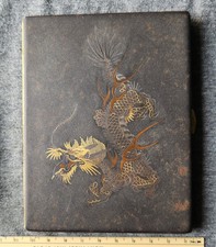 Vintage Amita Japan Damascene Cigarette Case K24 Gold Silver Inlay Dragon Phoeni picture