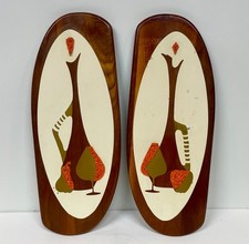 Mid Century Modern WALL PLAQUES Belart Wine Vessels Orange Gold Walnut - A Pair picture