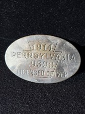 VERY RARE Vintage 1914 Pennsylvania Chauffeur Metal Licensed Driver Badge #9398 picture