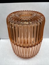 Vintage Art Deco Style Pink Ribbed Glass Fairy Lamp Light MCM picture