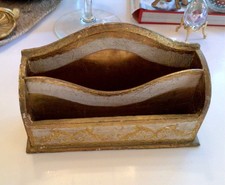 Vtg Florentine Italian Tole Gold Gilt & White Wooden Catch-All/Letter Holder picture