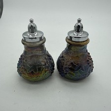 Imperial Amethyst Carnival Glass Grape and Cable Salt and Pepper Shakers Vintage picture