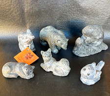 The Wolf Sculptures A Wolf Original Handmade Canada Stone Wildlife Figurines 6pc picture
