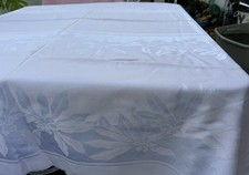 Vtg Light Pale Pink Cloth Damask Rectangular Tablecloth (80”x30”) Floral picture