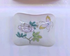 Vintage Takahashi Cho-Cho Porcelain Trinket Box Lid Flowers Butterfly Rectangle picture