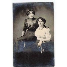 RPPC c1910 Two Women Edwardian Fashion Studio Portrait Real Photo Postcard picture