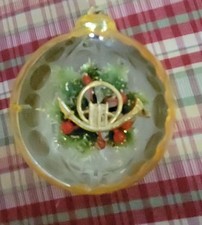 Vintage Starlite Yellow Plastic Christmas Tree Ornament W/Horn in Middle picture
